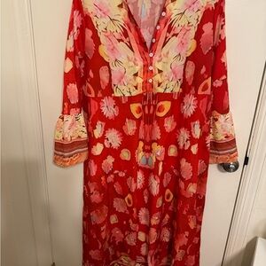 Red Floral Button-Up Dress
